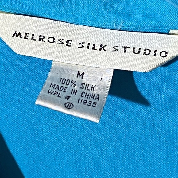 Melrose Silk Studio 100% SILK Teal Blue Button Up Short Sleeve Blouse Sz M - Picture 2 of 9